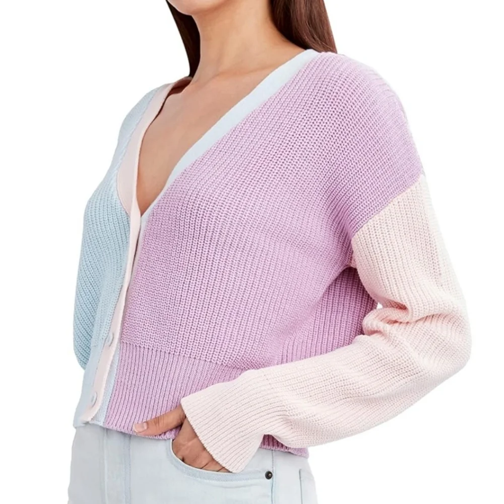 NEW BCBGeneration Colorblock Knit Buttoned Cardigan Size S Pastel Y2K Girlhood - Picture 2 of 13